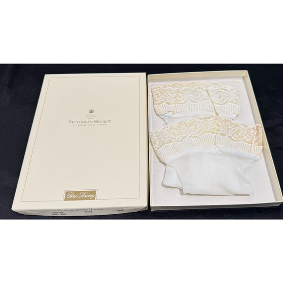 Vintage 90s Victoria's Secret Lace Thigh Highs White Sheer Secret Hosiery NIB - Picture 1 of 6